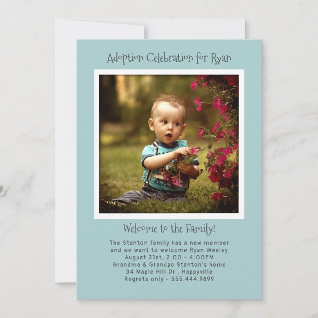 Baby Boy Adoption Party Photo Invitation Template (Front)
