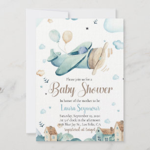 Baby Boy Aeroplane Baby Shower Invitation - Vintag