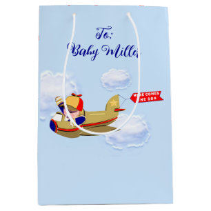 Baby Boy Aeroplane Pilot Medium Gift Bag