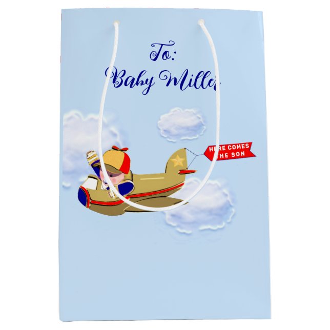 Baby Boy Aeroplane Pilot Medium Gift Bag (Front)