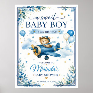 Baby Boy Aeroplane Shower Welcome Sign