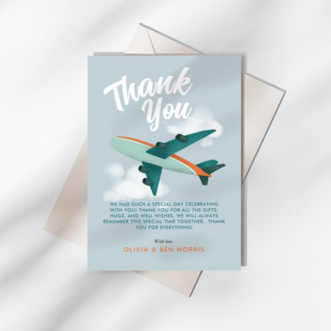 Baby Boy Aeroplane Travel Baby Shower Thank You Card (Creator Uploaded)