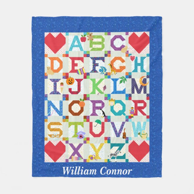 Baby Boy Alphabet Quilt Design Fleece Blanket (Front)