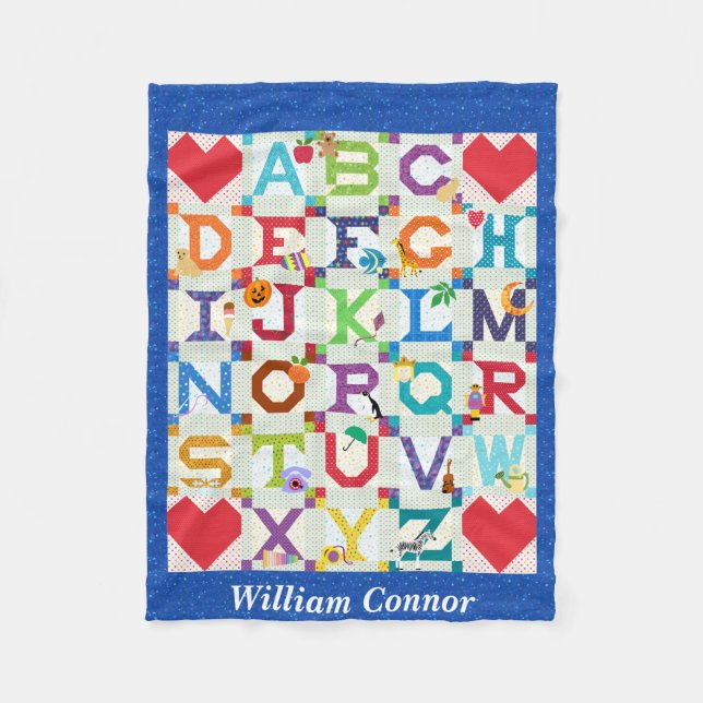 Baby Boy Alphabet Quilt Design Fleece Blanket (Front)