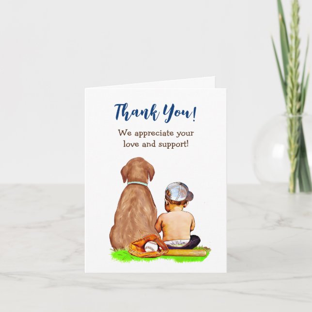 Baby Boy and Dog Baseball Themed Baby Shower  Thank You Card (Front)