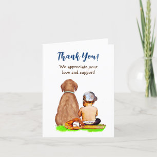 Baby Boy and Dog Baseball Themed Baby Shower Thank You Card