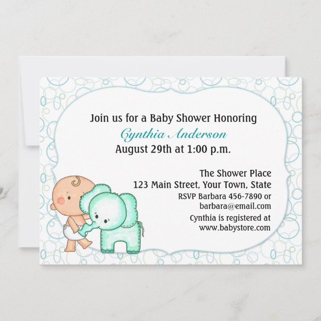 Baby Boy and Elephant Baby Shower Invitation (Front)