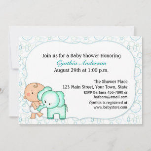 Baby Boy and Elephant Baby Shower Invitation