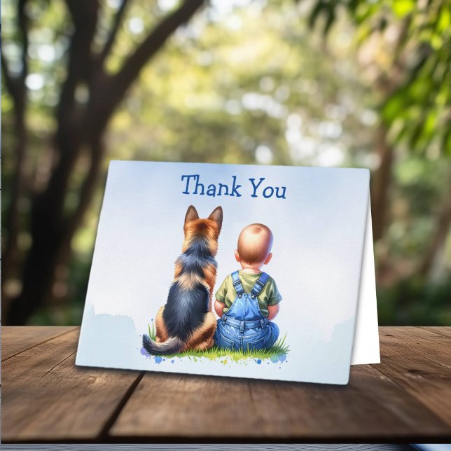 Baby Boy and German Shepherd Baby Shower Thanks Card (Creator Uploaded)