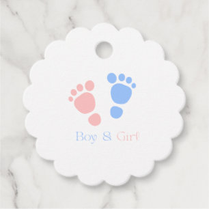 Baby Boy and Girl Footprints Twin Baby Shower Favour Tags