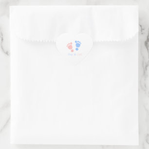 Baby Boy and Girl Footprints Twins Baby Shower Heart Sticker