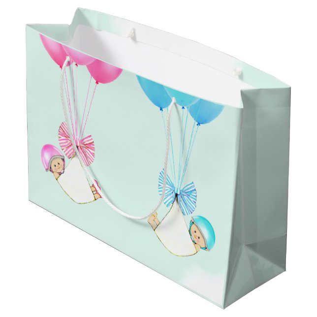 Baby Boy and Girl Twins Large Gift Bag (Back Angled)
