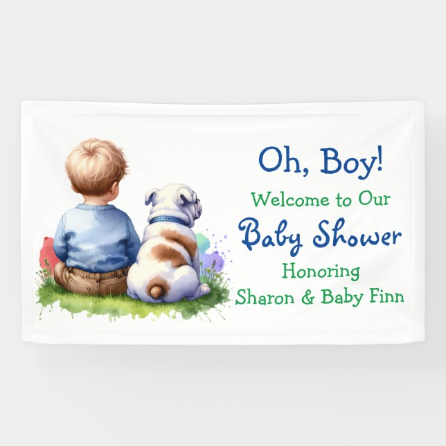 Baby Boy and his Bulldog Baby Shower Banner (Horizontal)