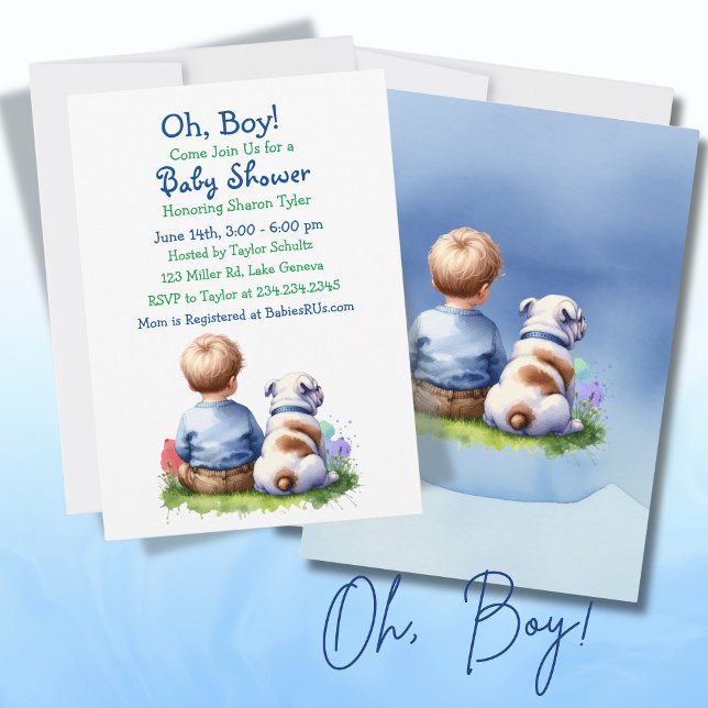 Baby Boy and his Bulldog Baby Shower Invitation (Creator Uploaded)