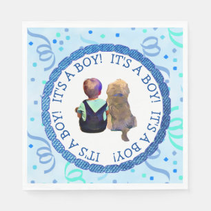 Baby Boy and his Dog Blue and Green Confetti Napkin