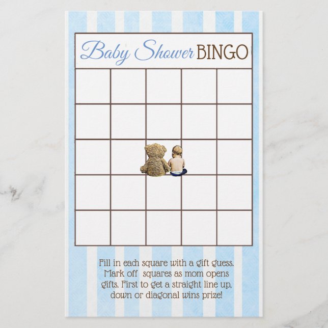 Baby Boy and Teddy Bear Baby Shower Games Flyer (Front)