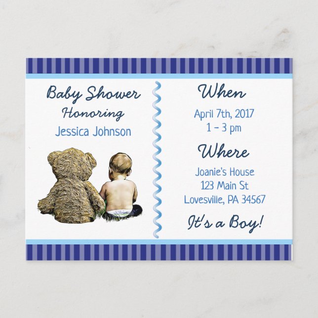 Baby Boy and Teddy Bear Baby Shower Invitation (Front)