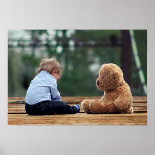 Baby Boy and Teddy Bear Poster