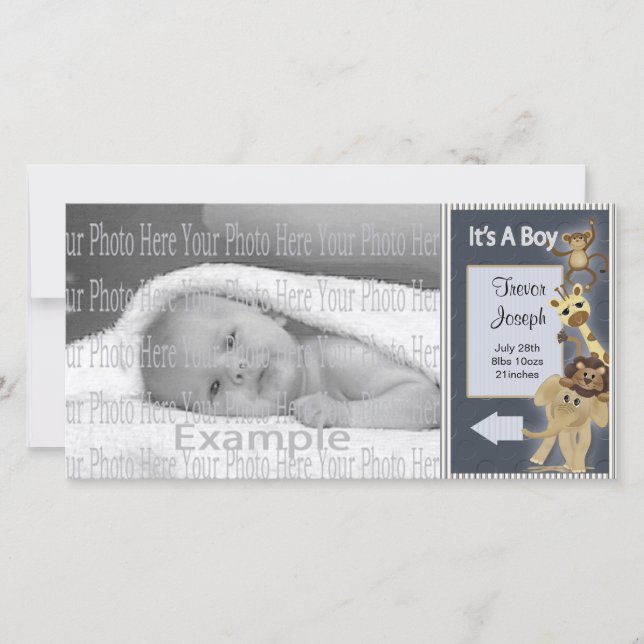 Baby Boy Annoucement Photo Card Template (Front)