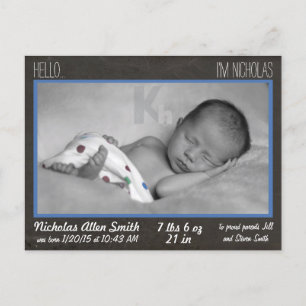 Baby Boy Announcement postcard