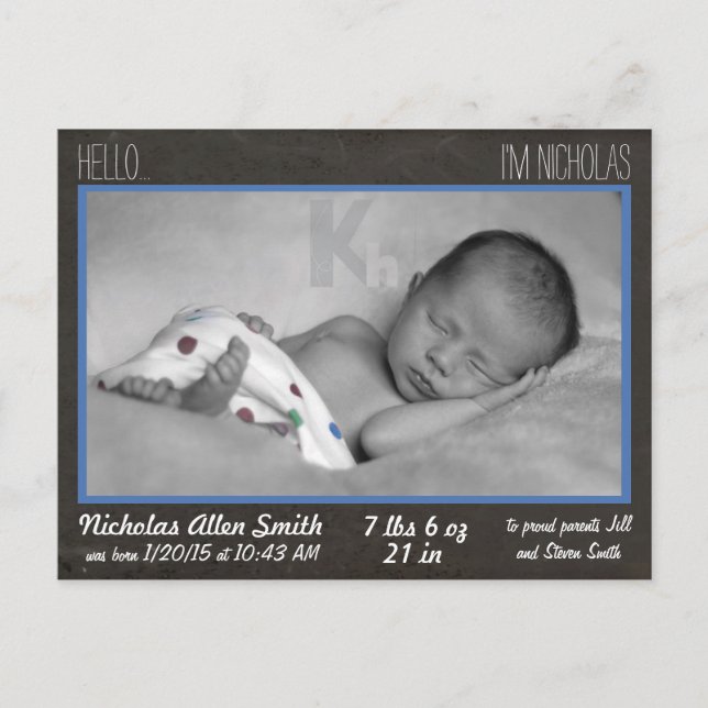 Baby Boy Announcement postcard (Front)