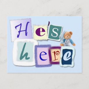 Baby boy announcement postcard