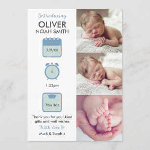 Baby boy announcement/thank you card