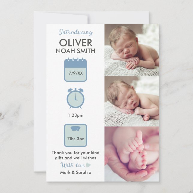 Baby boy announcement/thank you card (Front)