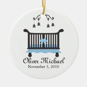 Baby Boy Announcement with Birth Date Ceramic Tree Decoration