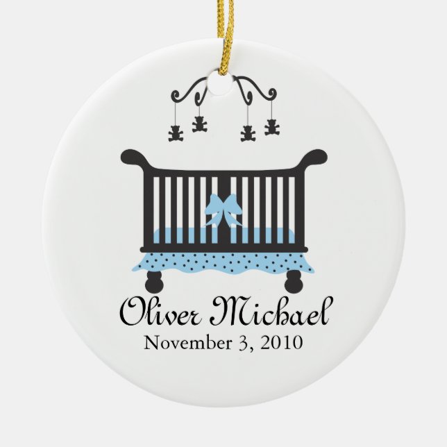Baby Boy Announcement with Birth Date Ceramic Tree Decoration (Front)