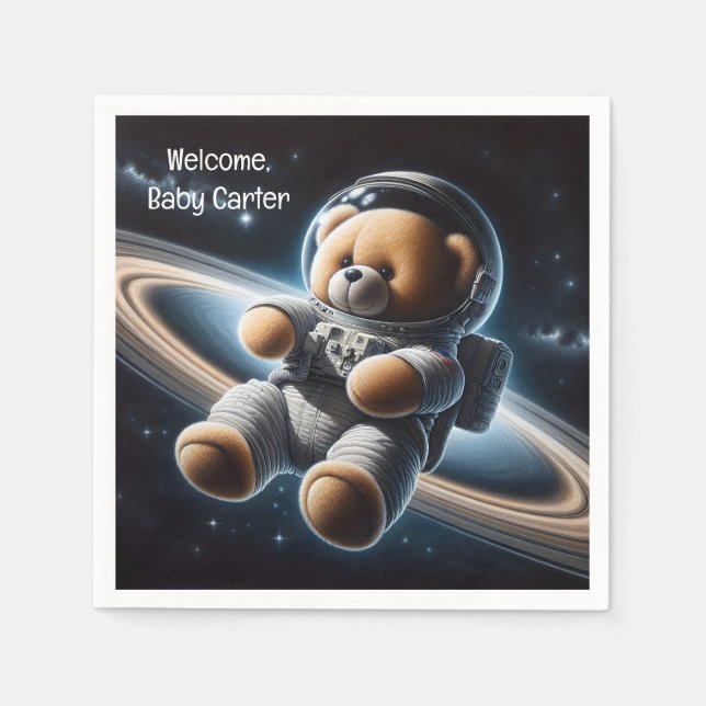 Baby Boy Astronaut Teddy Bear Napkin (Front)