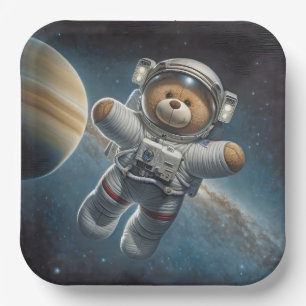Baby Boy Astronaut Teddy Bear Paper Plate