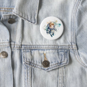Baby Boy Astronaut  Watercolor Sticker 6 Cm Round Badge