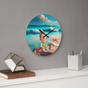 Baby Boy at the Beach Large Clock