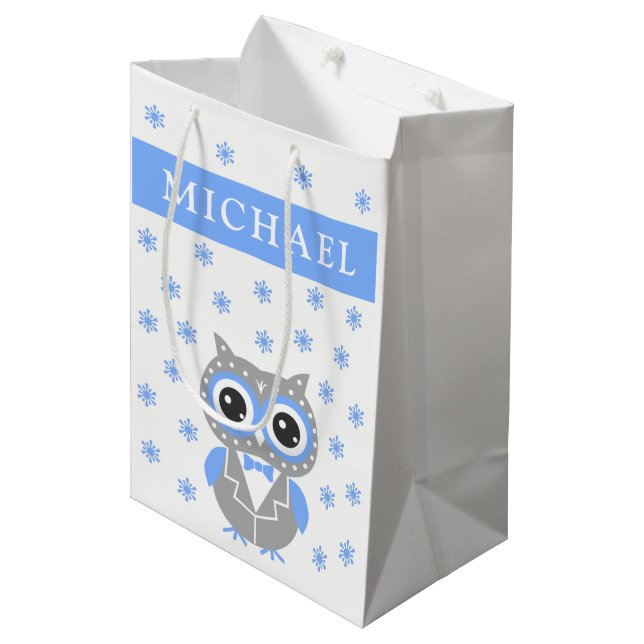 Baby Boy Baby Shower Cute Owl Gift Bag (Front Angled)
