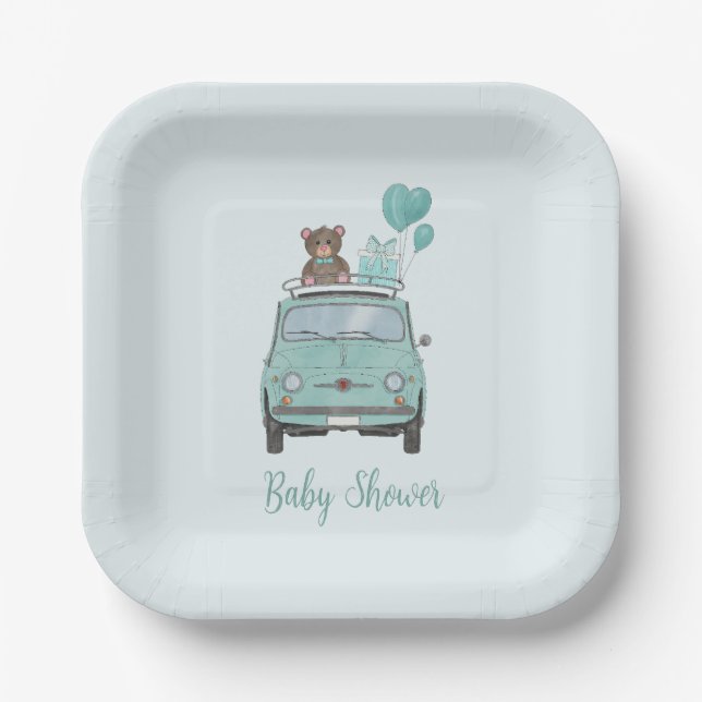 Baby Boy Baby Shower Fiat 500  Paper Plate (Front)
