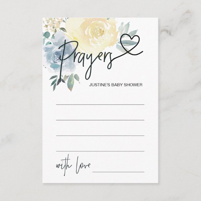 Baby Boy Baby Shower Game Prayer Card Heart (Front)