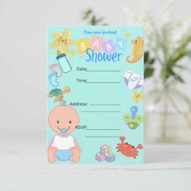 Baby boy baby shower invitation (Standing Front)