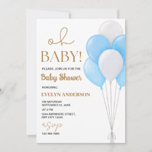 Baby Boy Balloons  Baby Shower Party Invitation