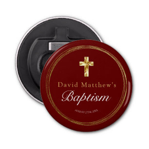 Baby Boy Baptism Burgundy Red Gold Cross   Bottle Opener