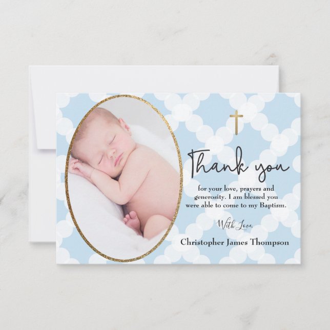 Baby Boy Baptism Christening Blue White thank You (Front)
