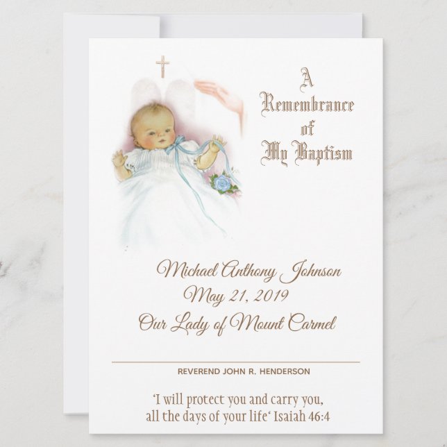 Baby Boy Baptism Christening  Certificate Holiday Card (Front)