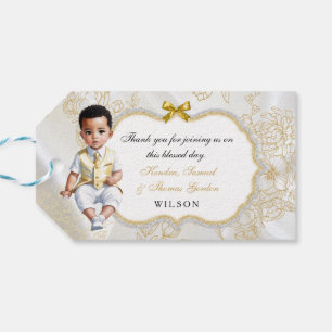 Baby Boy Baptism Christening Communion Gold White Gift Tags