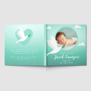 Baby Boy Baptism Christening Dove Blue Teal Guest Book