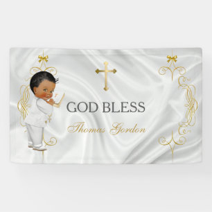 Baby Boy Baptism Christening Gold Cross Banner
