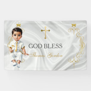 Baby Boy Baptism Christening Gold Cross Banner