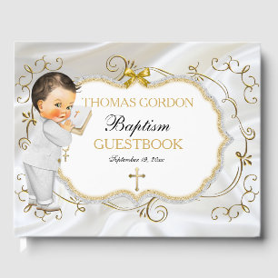 Baby Boy Baptism Christening Gold Cross Guest Book