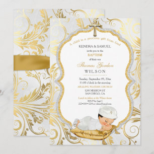 Baby Boy Baptism Christening Gold Cross Invitation