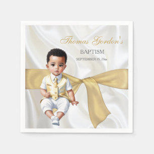 Baby Boy Baptism Christening White & Gold Napkin