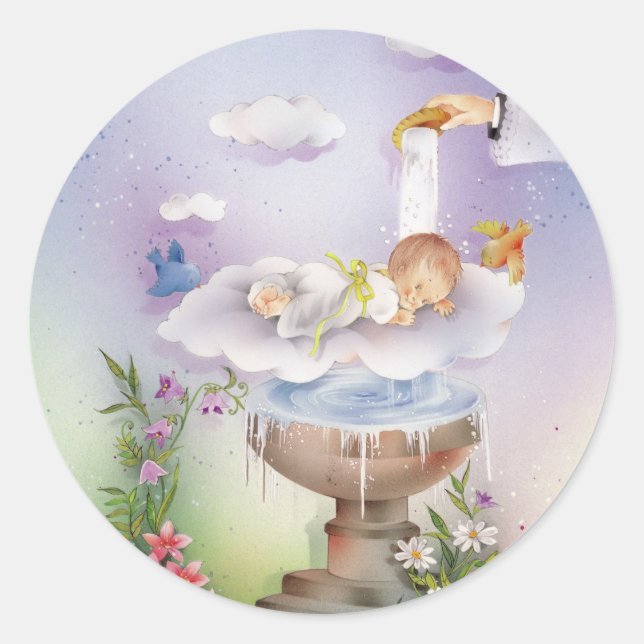 Baby boy baptism classic round sticker (Front)